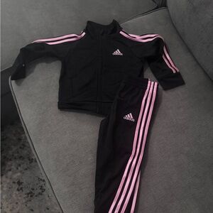 Adidas Black Tracksuit with Pink Stripes